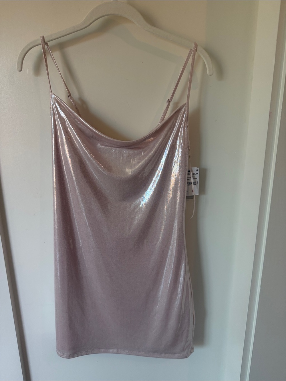 Nordstrom Shimmery Blush Pink Cowl Slip Mini Dress